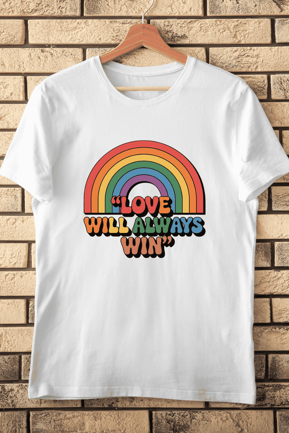 Rainbow Flag Love Message T-Shirt Design pinterest preview image.
