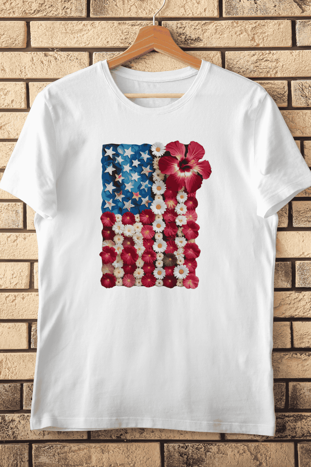 Floral USA Flag Patriotic T-Shirt Design pinterest preview image.