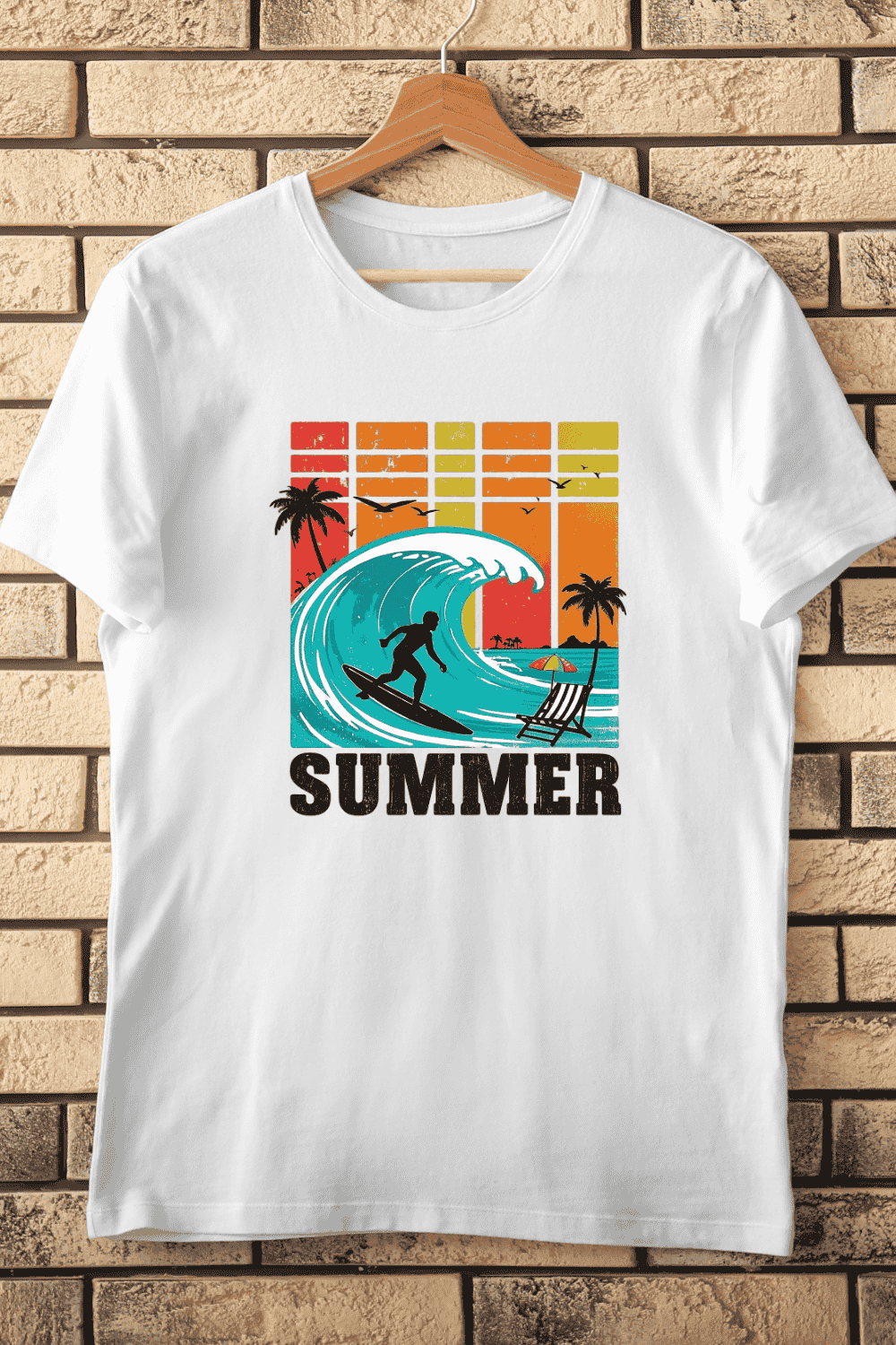 Colorful Ocean Wave T-Shirt Design pinterest preview image.