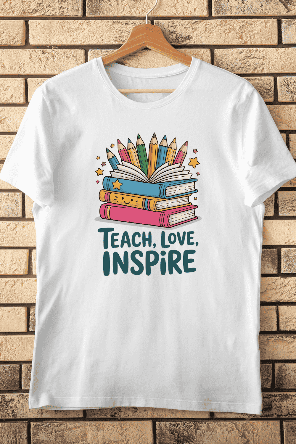 Teacher Appreciation Inspire Love Teach T-Shirt Design pinterest preview image.
