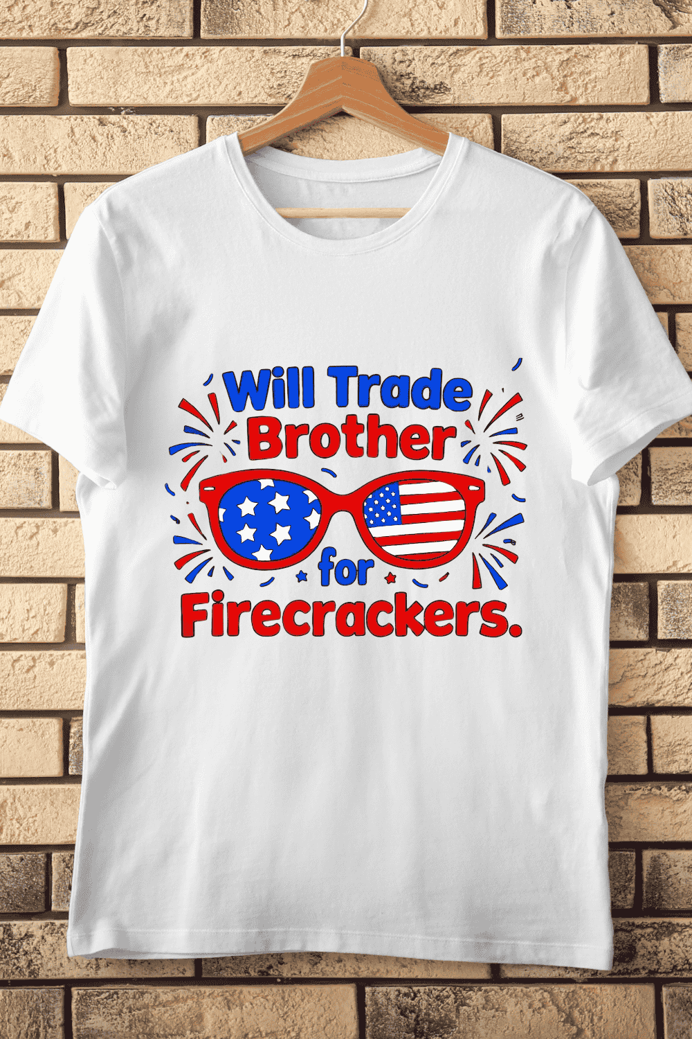 Funny 4th of July 'Will Trade Brother' T-Shirt Design pinterest preview image.