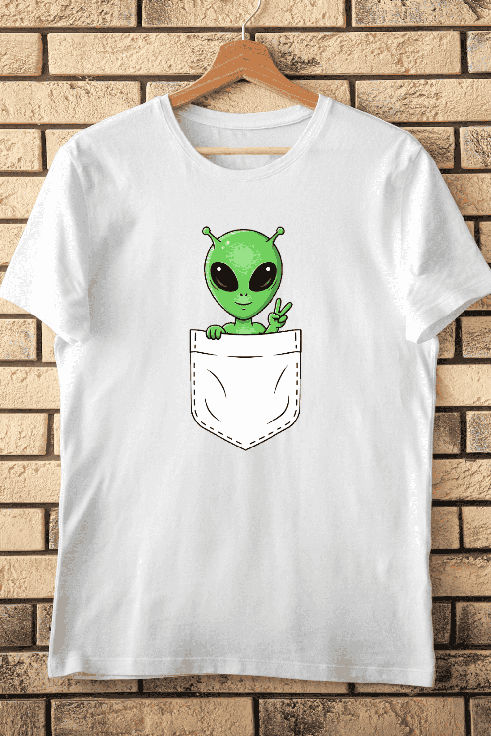 Funny Green Alien Peace Sign Cut T-Shirt Design pinterest preview image.