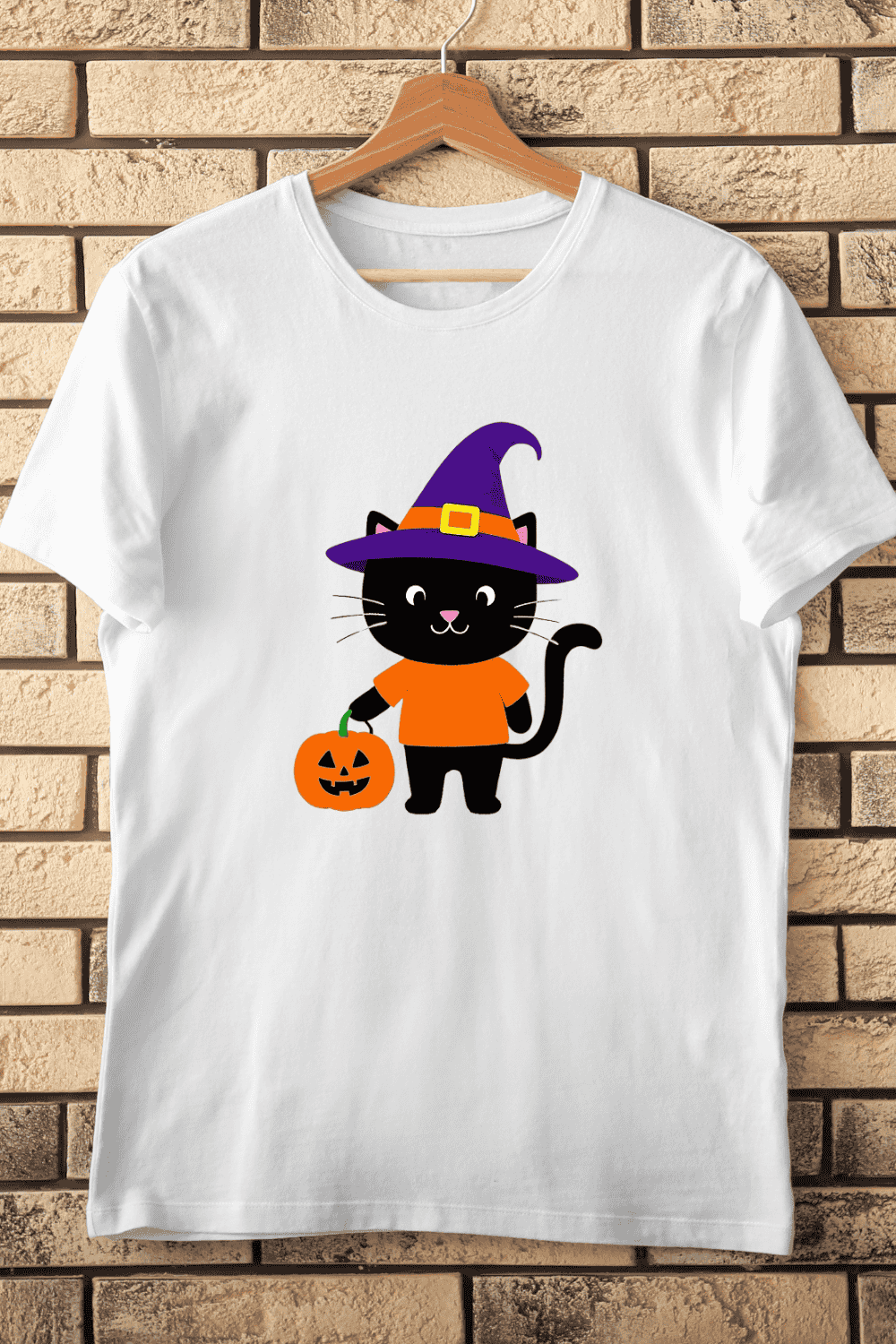 Spooky Season Black Cat Jack O Lantern T-Shirt Design pinterest preview image.