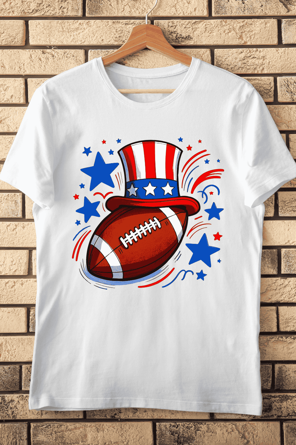 Patriotic Uncle Sam Hat on Football T-Shirt Design pinterest preview image.