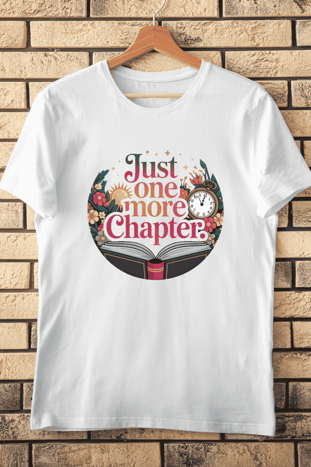 Just One More Chapter T-Shirt Design pinterest preview image.