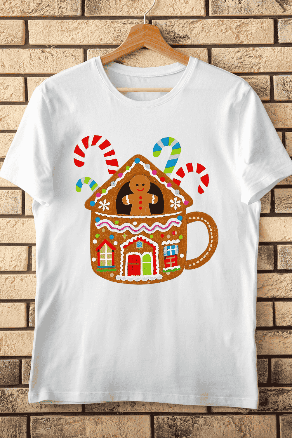 Festive Winter Mug with Sweet Treats T-Shirt Design pinterest preview image.