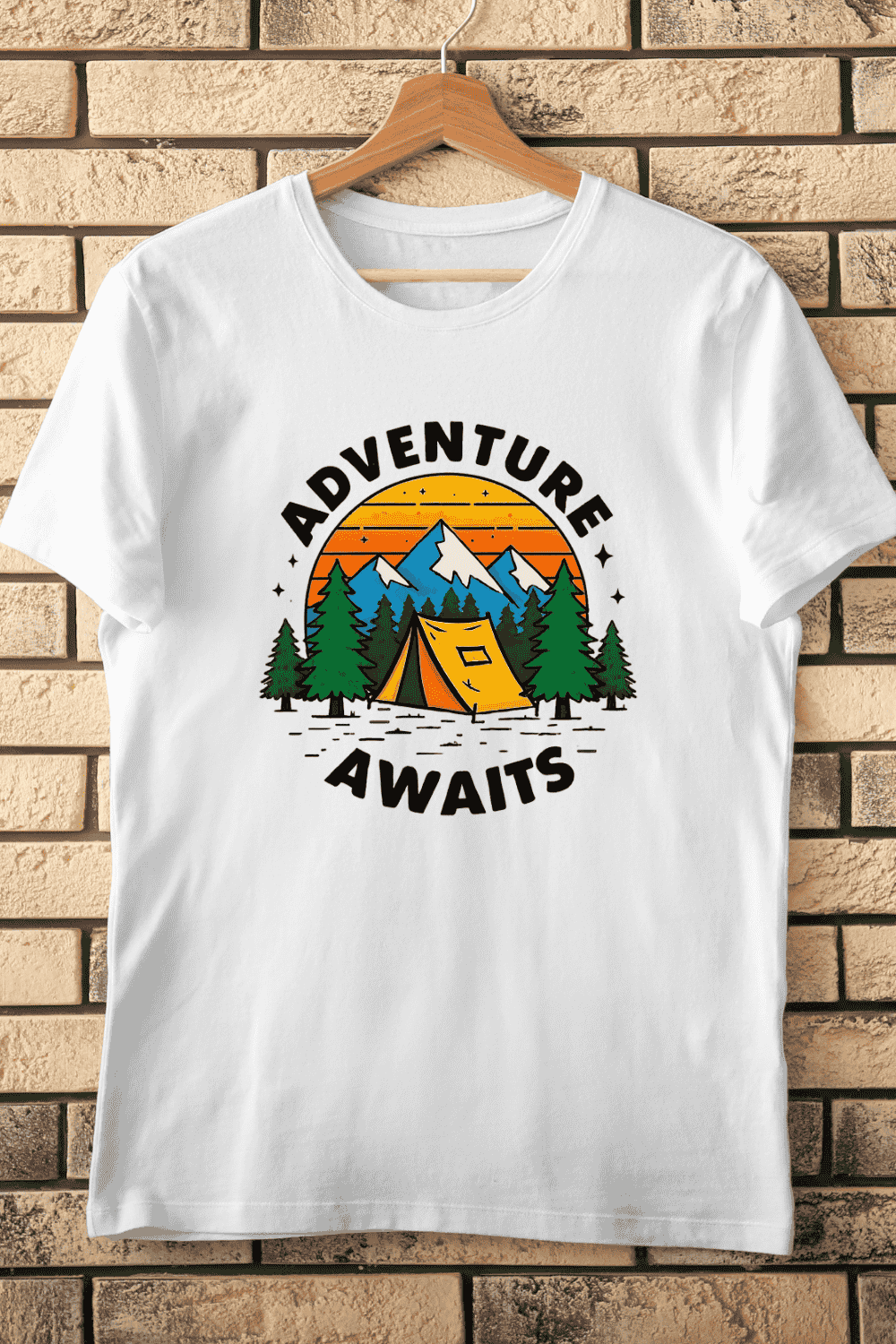 Mountain Forest Camping T-Shirt Design pinterest preview image.