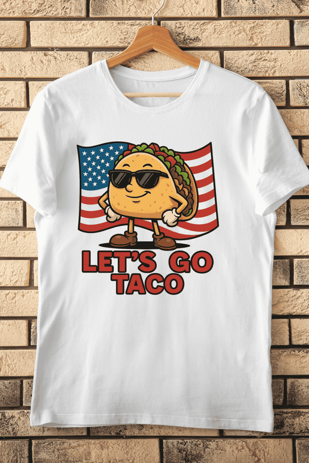 Funny Patriotic Taco Character T-Shirt Design pinterest preview image.