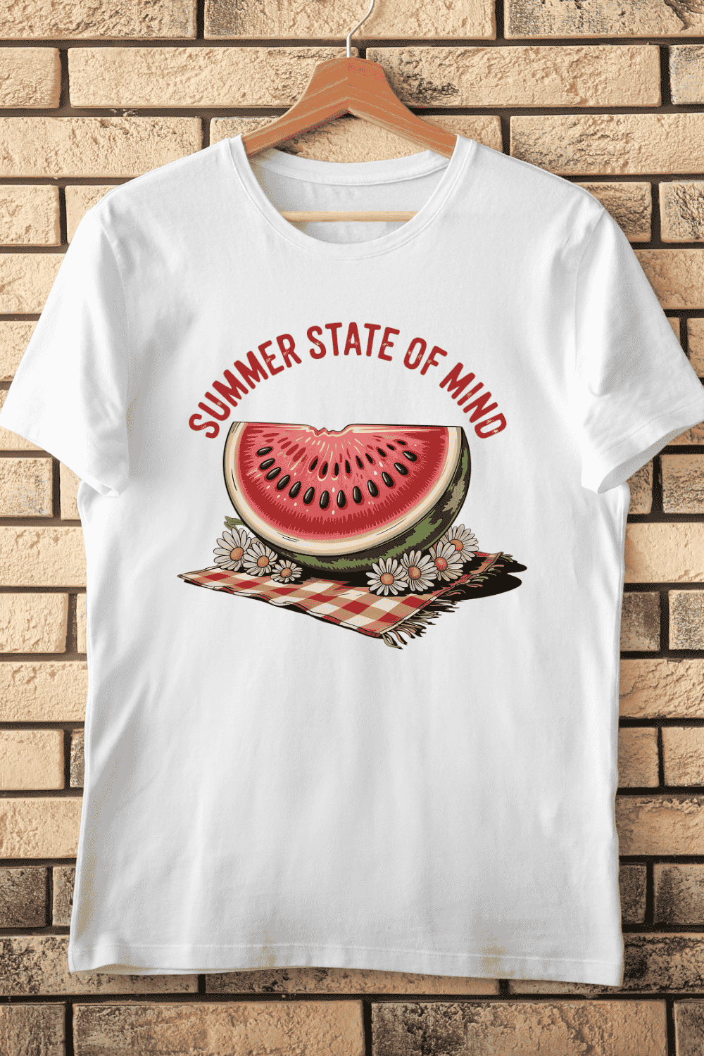 Watermelon Slice with Flowers T-Shirt Design pinterest preview image.