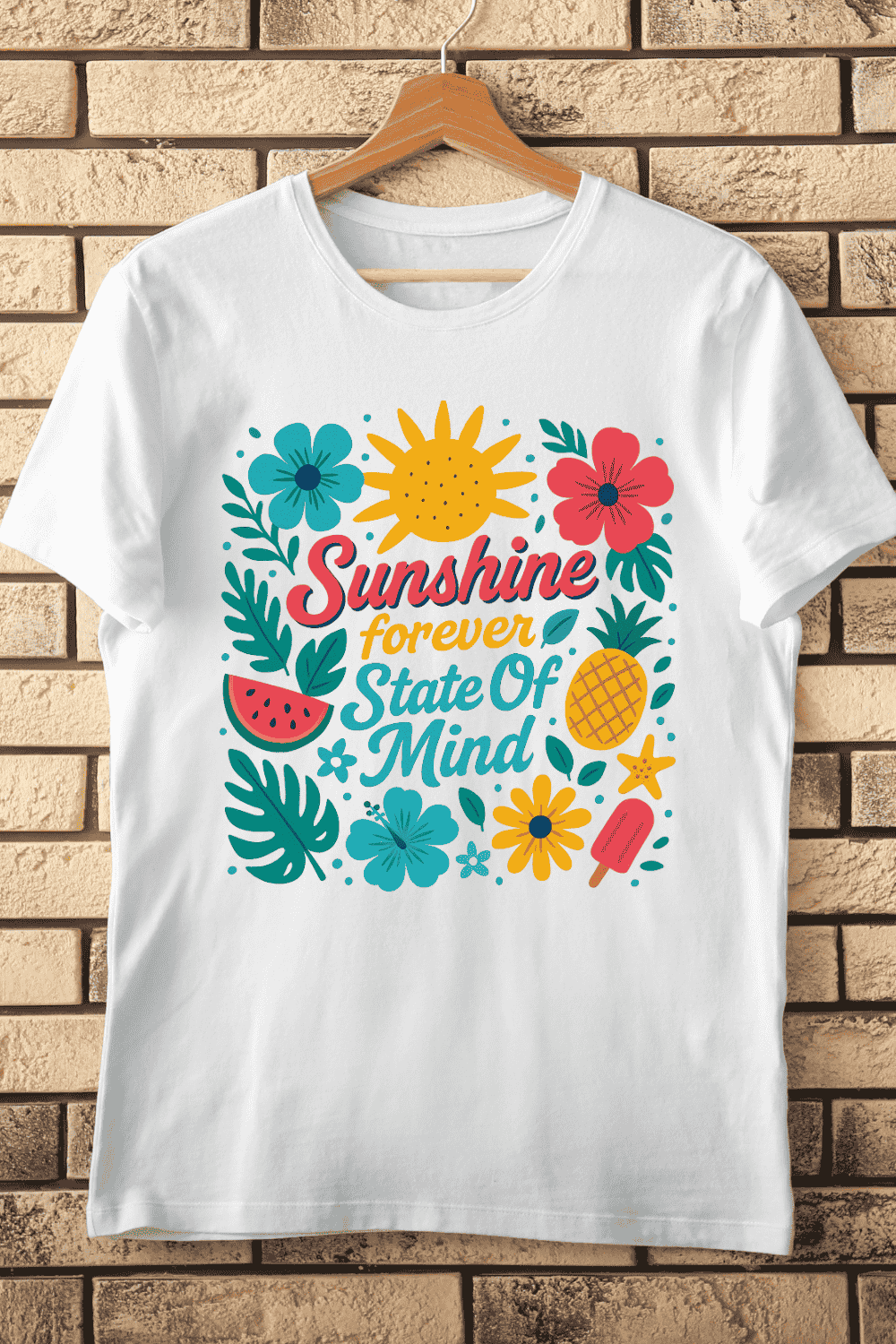 Sunshine Forever Tropical T-Shirt Design pinterest preview image.