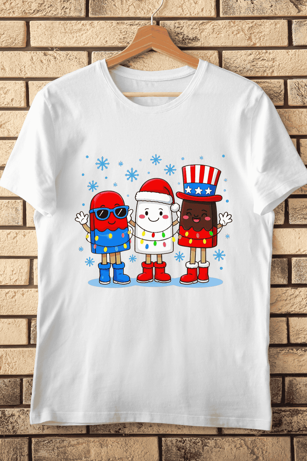 Red White Blue Popsicle with Santa Hat T-Shirt Design pinterest preview image.