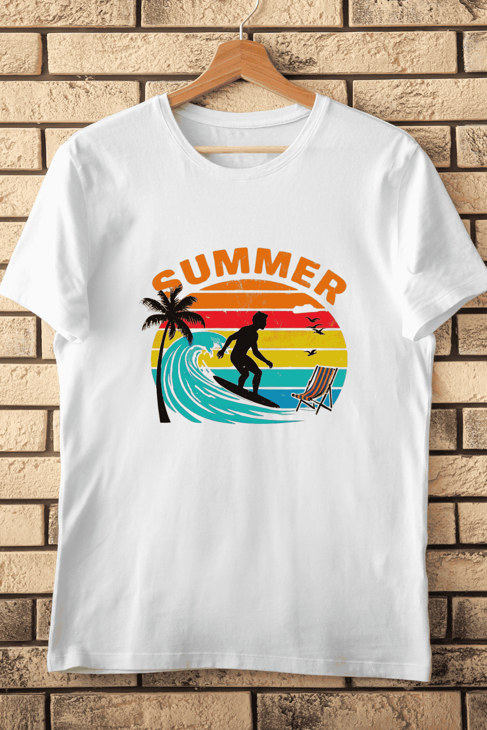 Summer Vacation Distressed T-Shirt Design pinterest preview image.