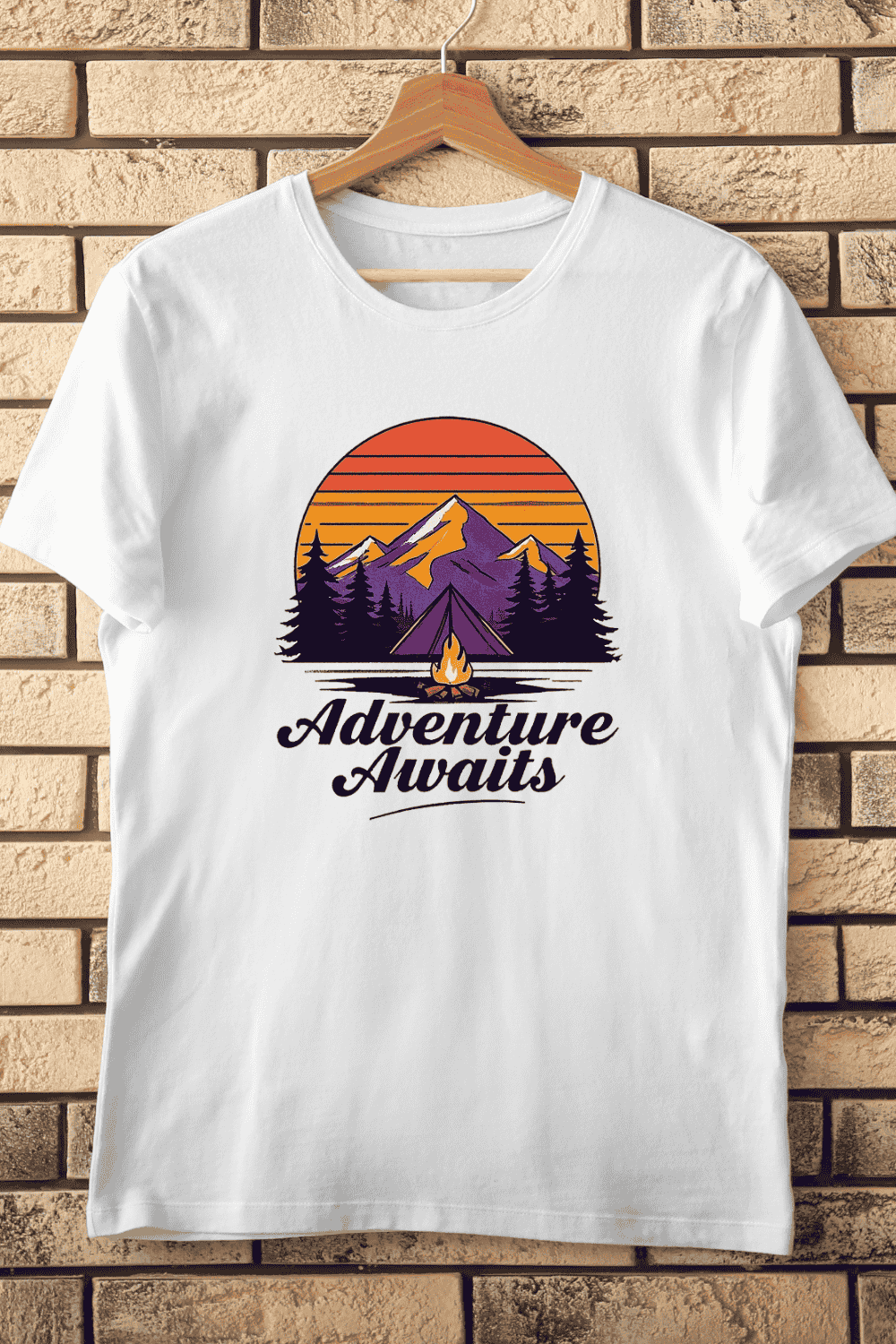 Camping Life Mountain Sunset T-Shirt Design pinterest preview image.