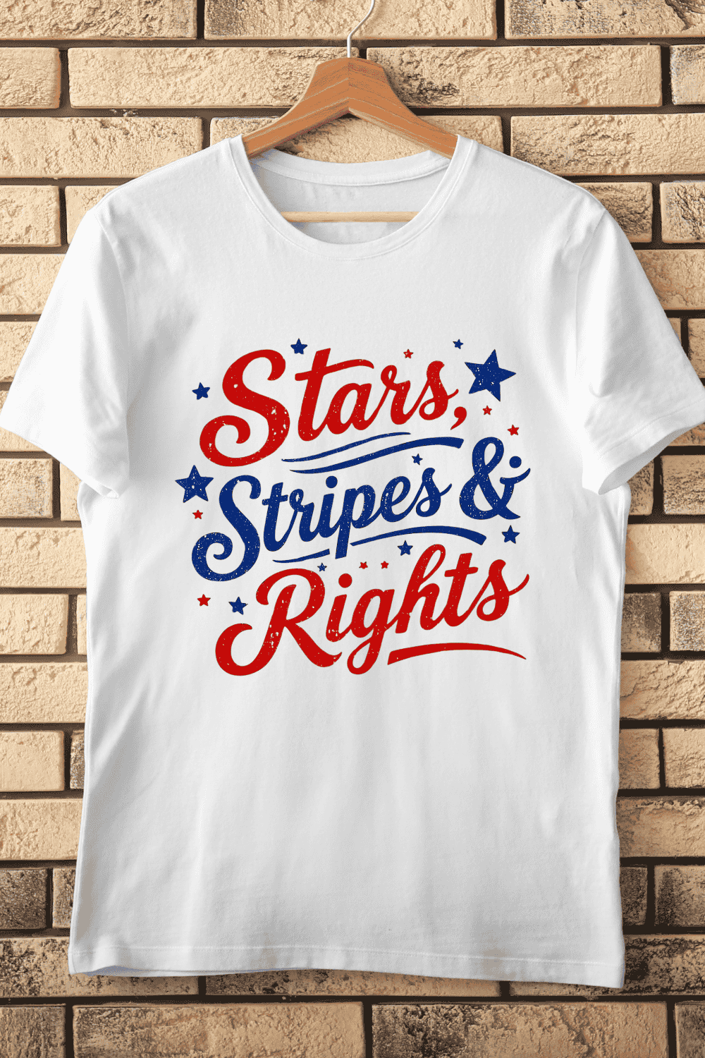Stars, Stripes & Rights Patriotic T-Shirt Design pinterest preview image.