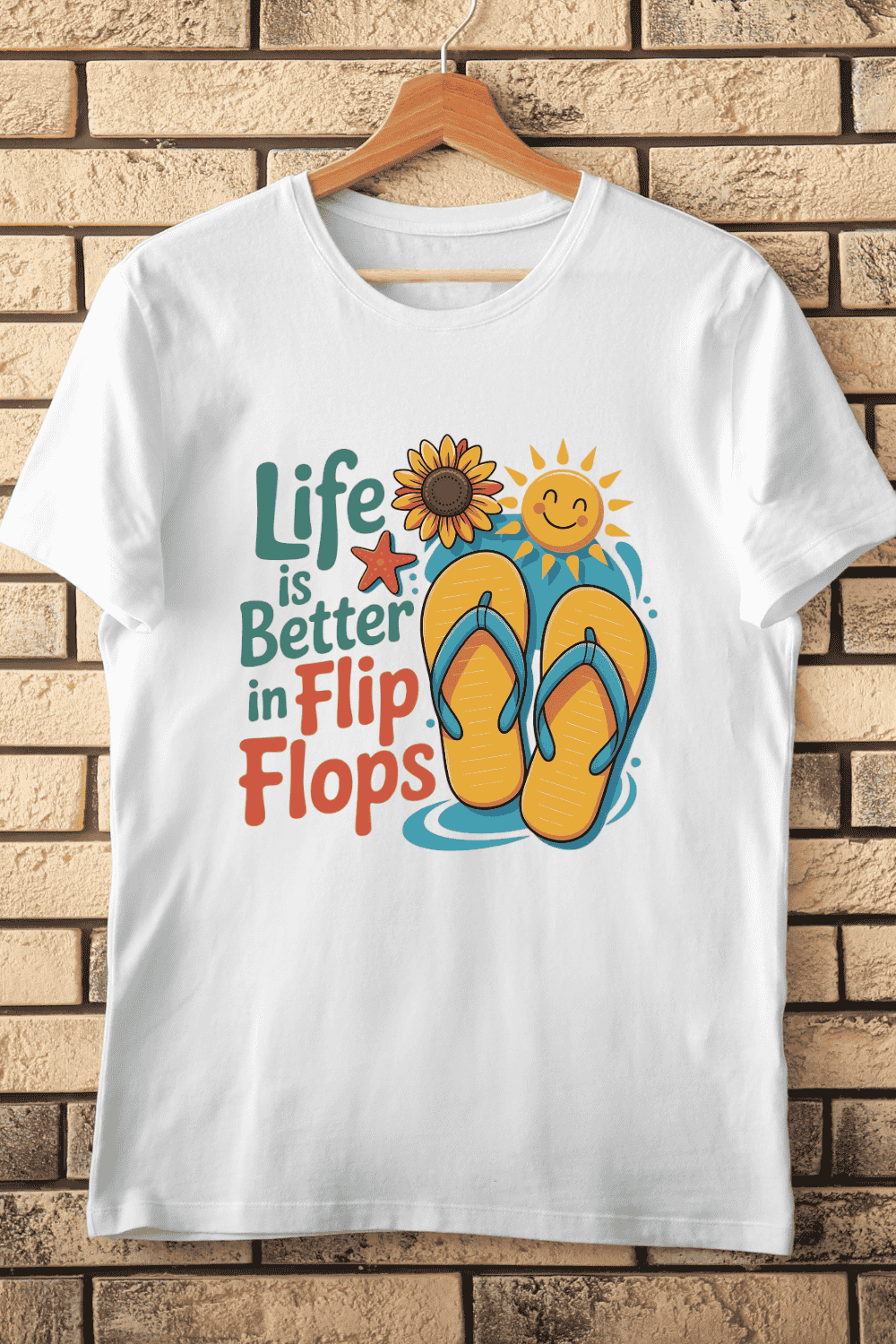 Life is Better in Flip Flops Summer T-Shirt Design pinterest preview image.