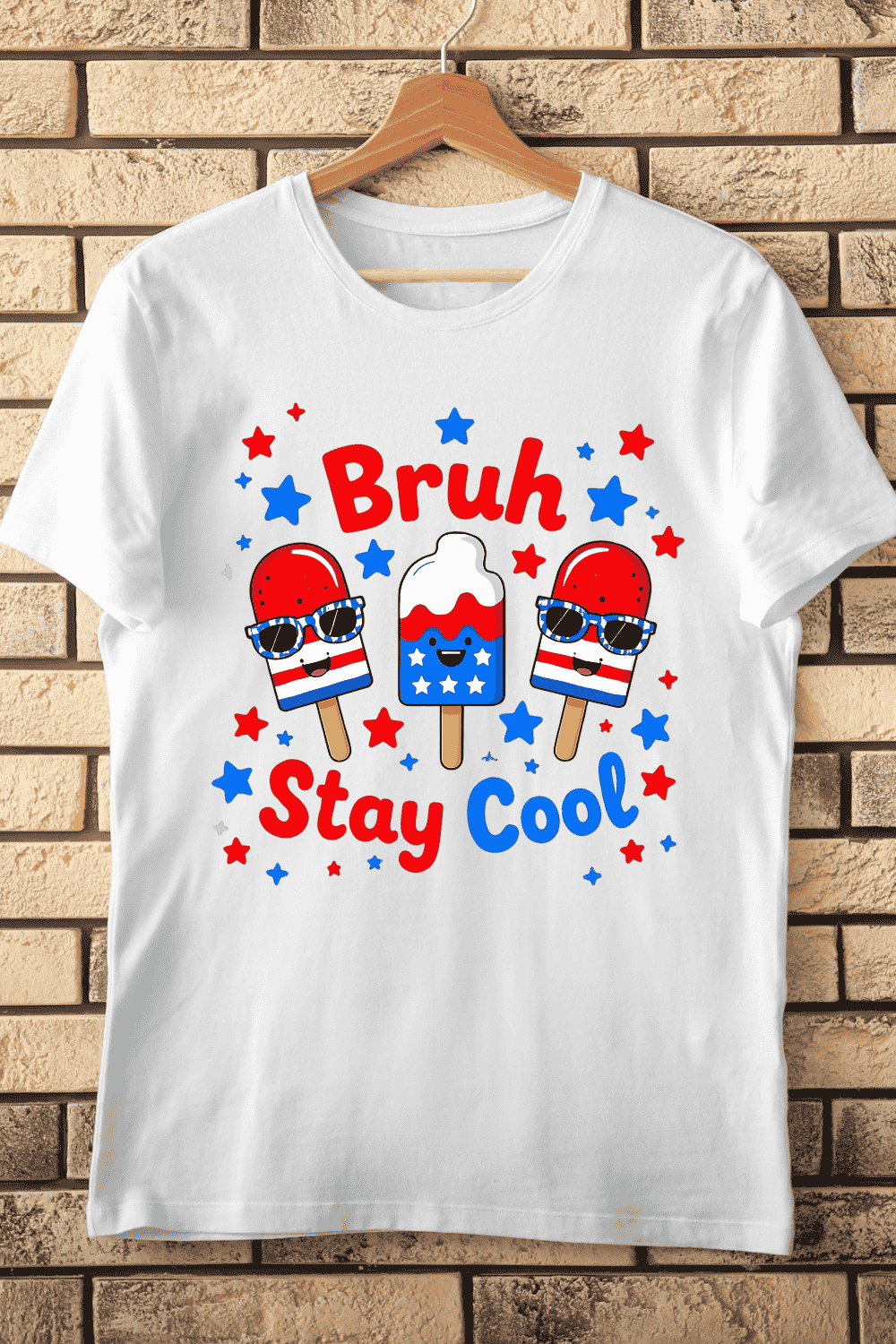 Funny 4th of July Ice Pops with Sunglasses T-Shirt Design pinterest preview image.