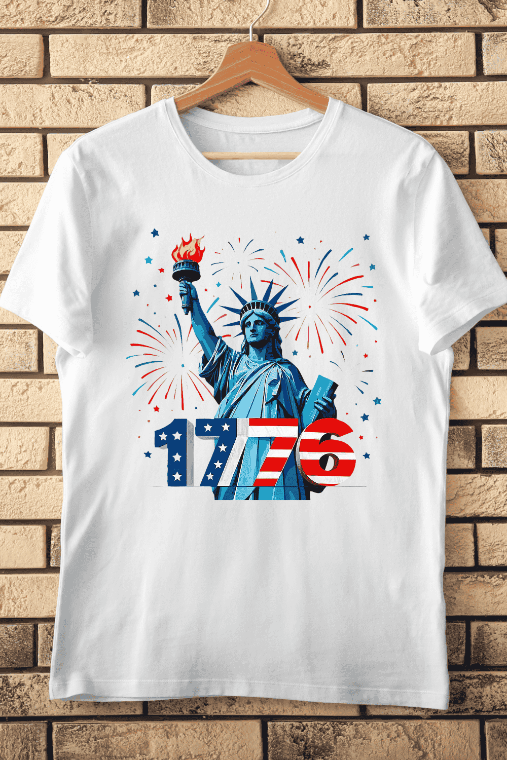 4th of July Lady Liberty T-Shirt Design pinterest preview image.