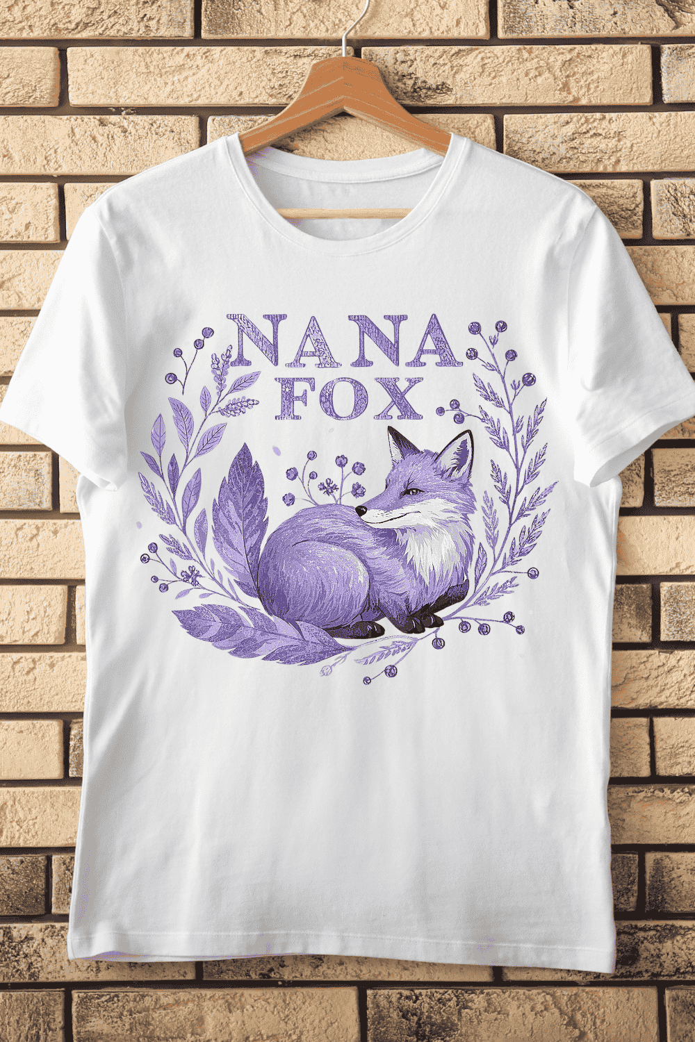 Nana Fox Botanical Wreath T-Shirt Design pinterest preview image.