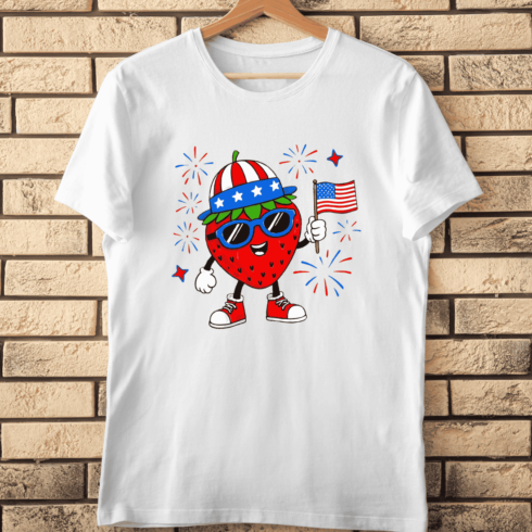 USA Theme Strawberry with Sunglasses T-Shirt Design cover image.