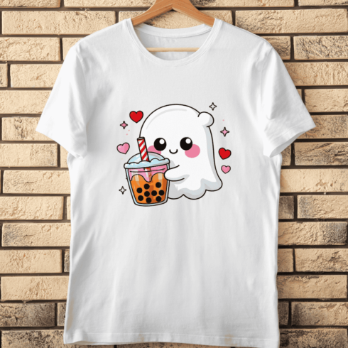 Kawaii Bubble Tea Ghost T-Shirt Design cover image.