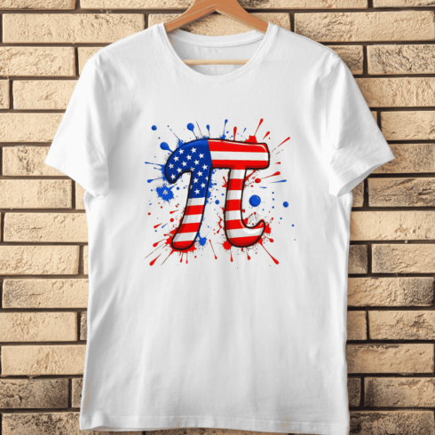 Patriotic Math Pi Sign Red White Blue T-Shirt Design cover image.