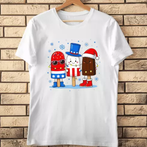 USA Themed Popsicle Characters in Winter T-Shirt Design cover image.