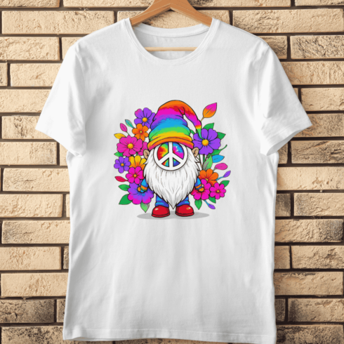 Peace and Love Whimsical Gnome T-Shirt Design cover image.