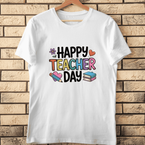 Happy Teacher's Day Colorful T-Shirt Design cover image.