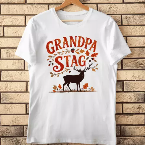 Forest Theme Grandpa Stag with Acorns T-Shirt Design cover image.