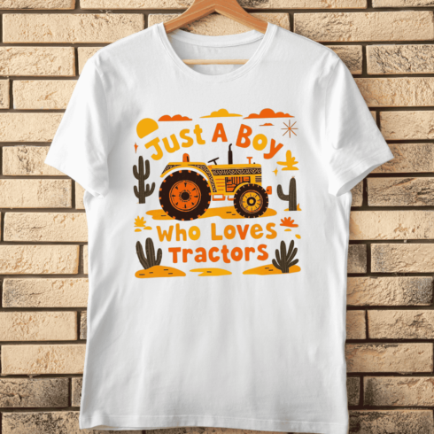 Tractor Lover Boy with Desert Scene T-Shirt Design cover image.