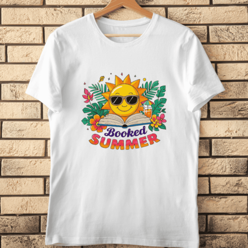 Booked Summer Reading Sun T-Shirt Design cover image.