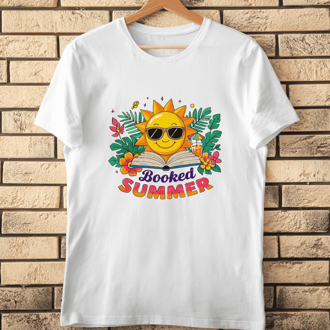 Booked Summer Reading Sun T-Shirt Design cover image.