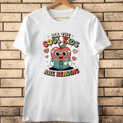 Cute Reading Apple Education T-Shirt Design cover image.