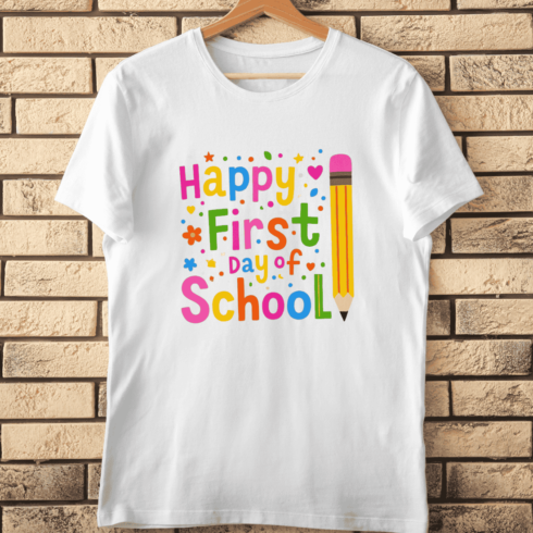 Happy First Day of School Banner T-Shirt Design cover image.