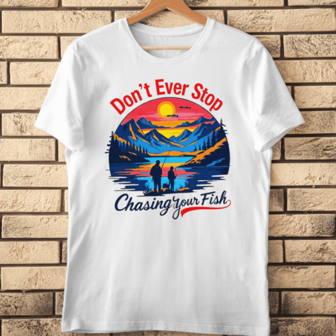 Father and Son Fishing at Sunset T-Shirt Design cover image.