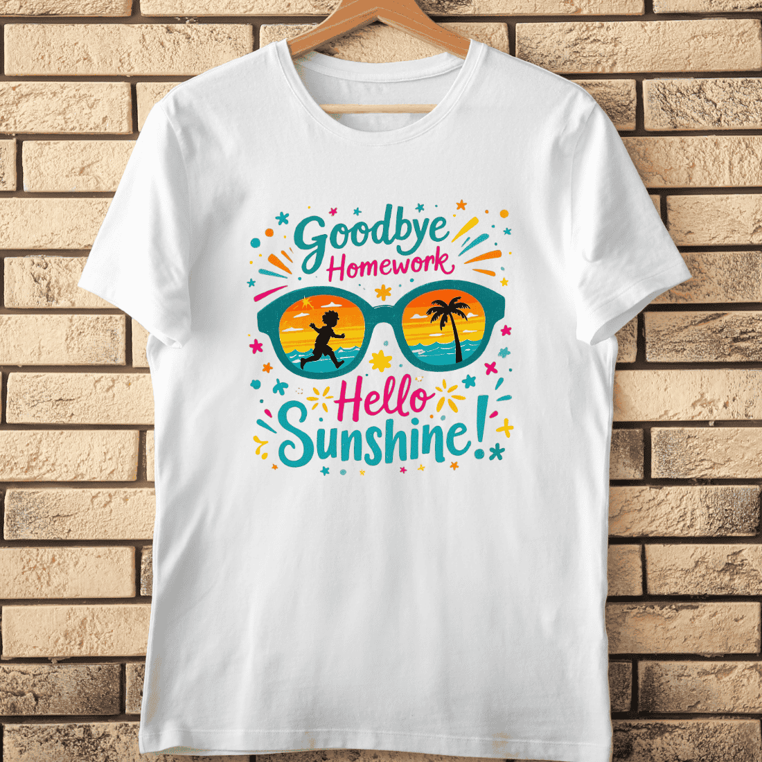 Goodbye Homework Hello Sunshine T-Shirt Design cover image.