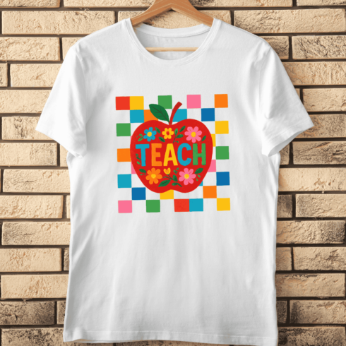 Colorful Teach Apple Floral PNG T-Shirt Design cover image.