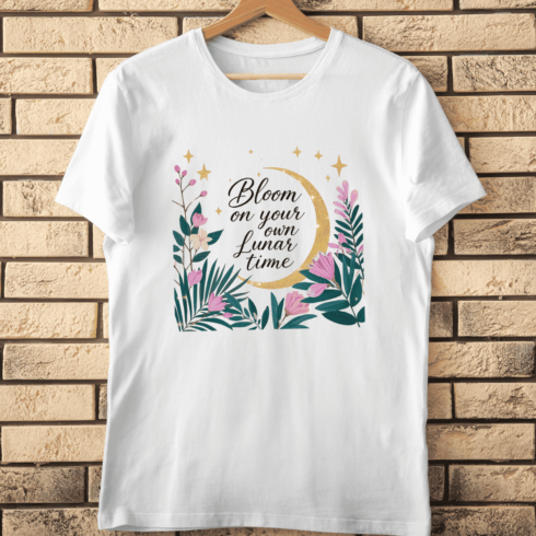 Inspirational Moon and Flowers T-Shirt Design cover image.