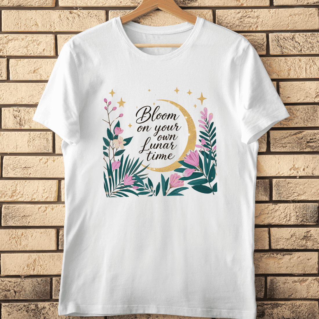 Inspirational Moon and Flowers T-Shirt Design cover image.