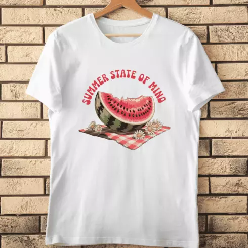 Summer State of Mind Watermelon Picnic T-Shirt Design cover image.