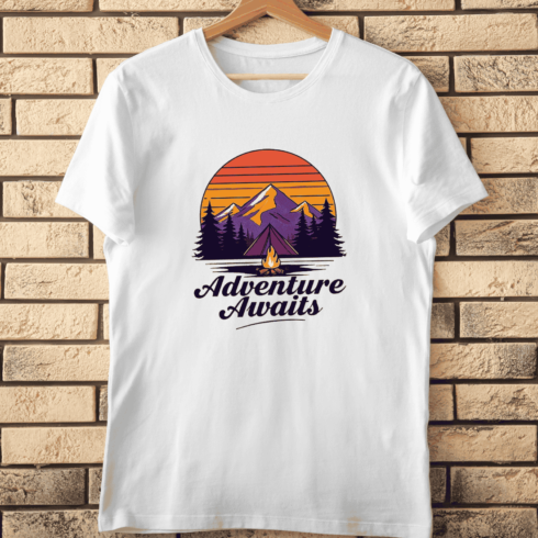 Camping Life Mountain Sunset T-Shirt Design cover image.