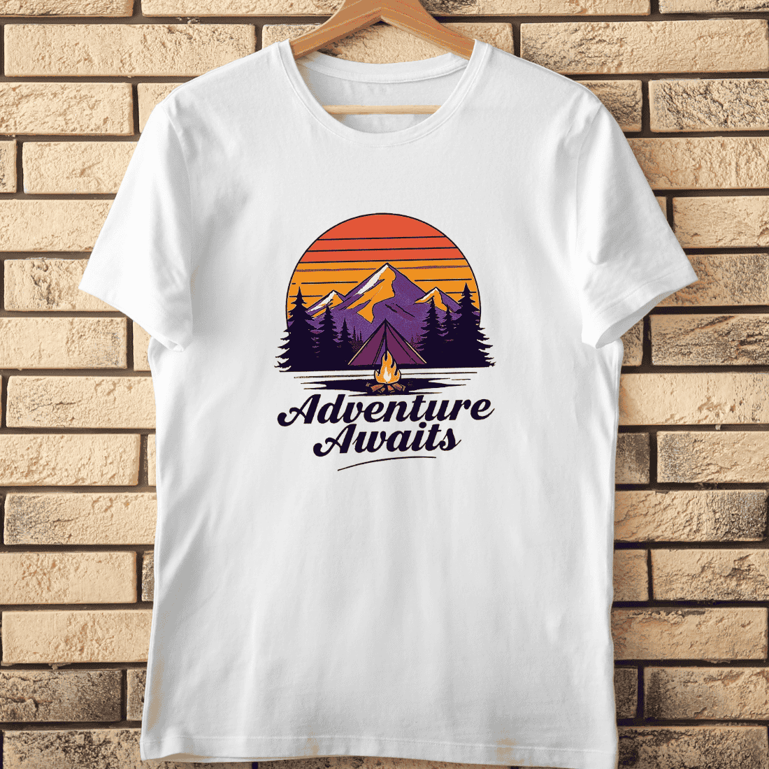 Camping Life Mountain Sunset T-Shirt Design cover image.