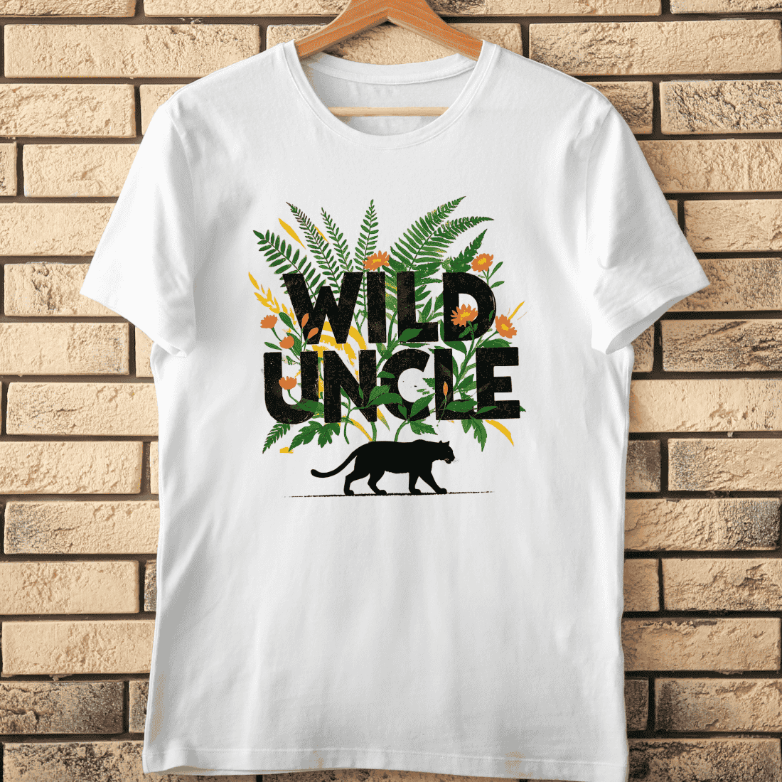 Jungle Theme Uncle with Orange Marigolds T-Shirt Design cover image.