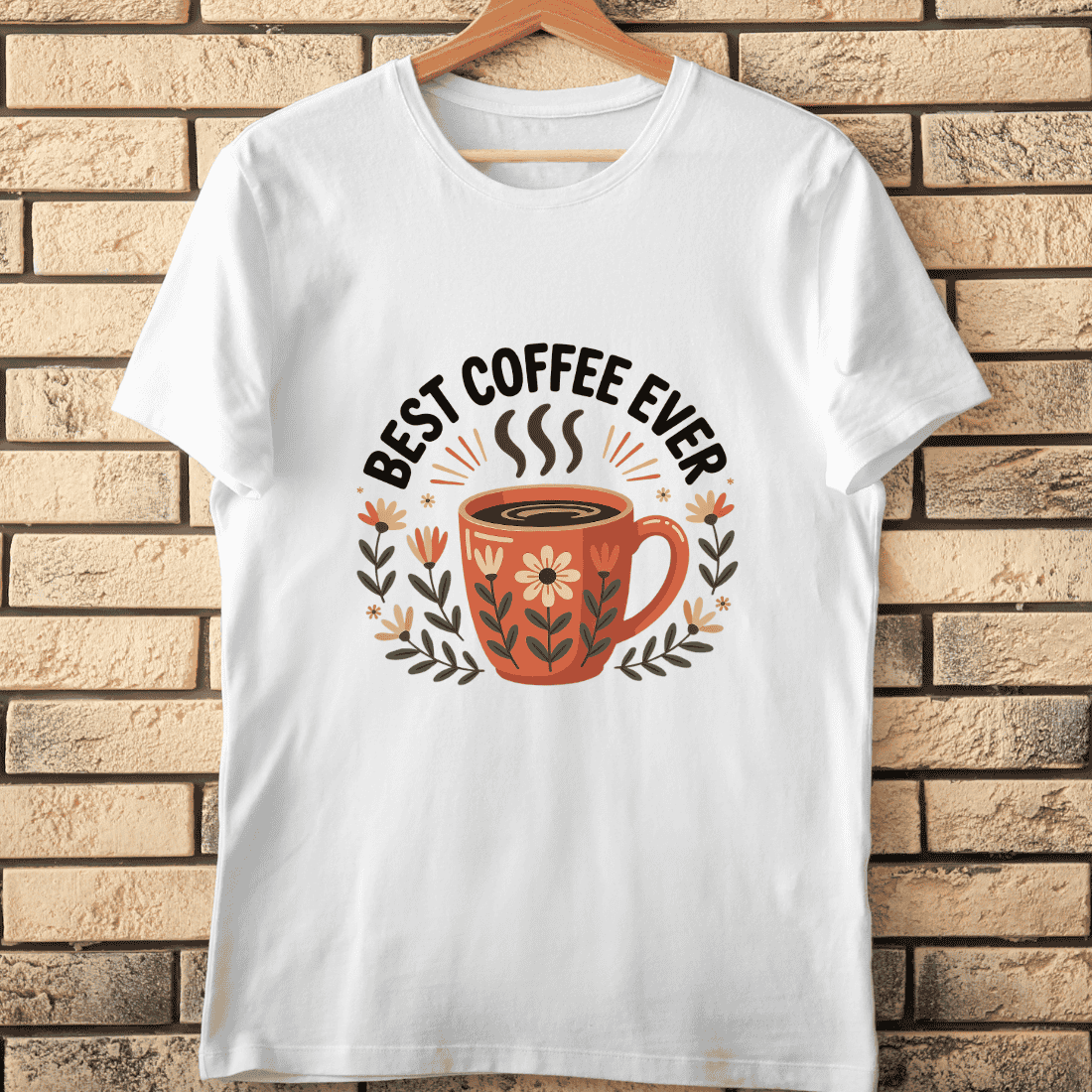 Steaming Coffee and Flowers T-Shirt Design cover image.