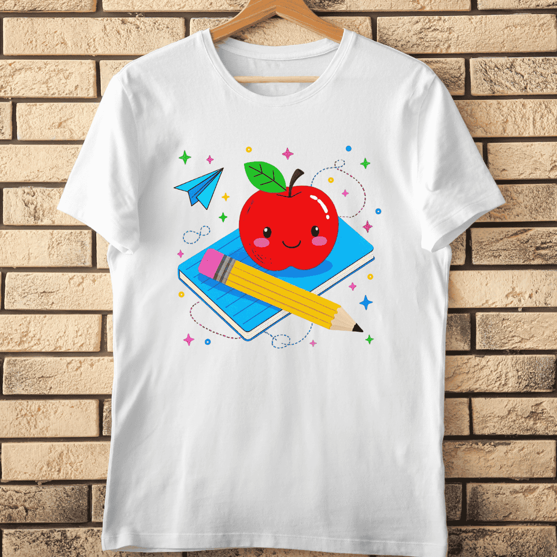 Cute School Apple Book Pencil T-Shirt Design cover image.
