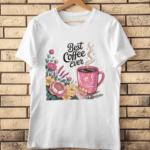 Best Coffee Ever Floral Mug T-Shirt Design cover image.
