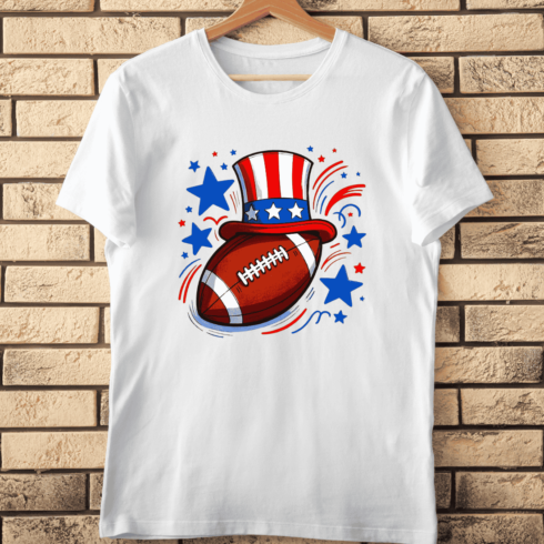 Patriotic Uncle Sam Hat on Football T-Shirt Design cover image.