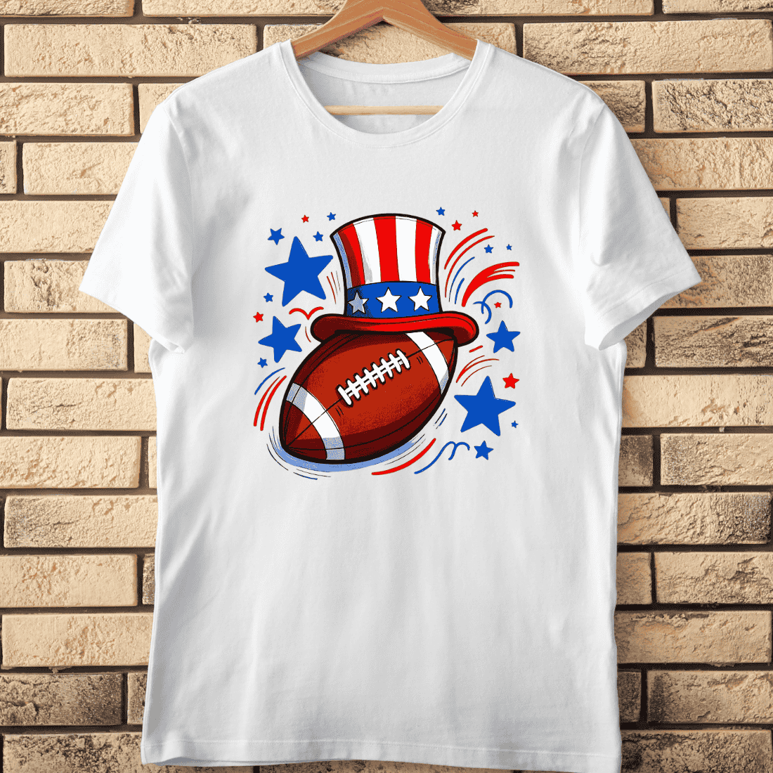 Patriotic Uncle Sam Hat on Football T-Shirt Design cover image.