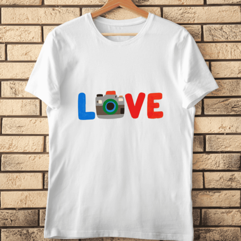 Colorful LOVE Photography Camera T-Shirt Design cover image.