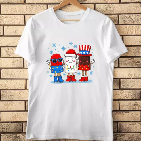 Red White Blue Popsicle with Santa Hat T-Shirt Design cover image.